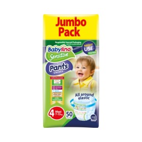 BABYLINO Jumbo Pack Sensitive Pants Unisex No.4 (7-13 kg) Absorbent & Certified Friendly Baby Diapers Pants 50 Pieces