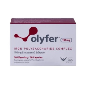 VIRTUS PHARMA Olyfer Iron Polysaccharide Complex Σύμπλεγμα Σιδήρου Πολυσακχαρίτη 150mg 30 Κάψουλες