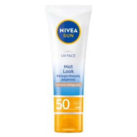 NIVEA Sun UV Face Mat Look SPF50 Αντηλιακό Προσώπου με Χρώμα Μεσαία Απόχρωση για Κανονική/ Μικτή Επιδερμίδα 50ml