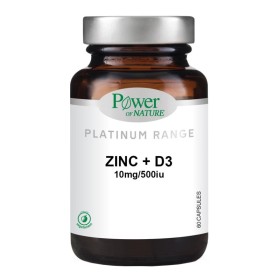 POWER HEALTH Platinum Range Zinc 10mg & Vitamin D3 500iu με Βιταμίνη D3 & Ψευδάργυρο για Μέγιστη Απορρόφηση για Τόνωση των Οστών 60 Ταμπλέτες