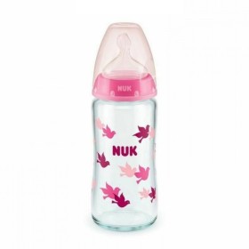 NUK First Choice+ Baby Bottle Glass Pink With Birds Silicone Nipple 0-6m Temperature Control 240ml [10.745.124]