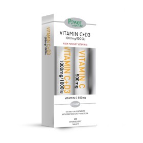 Power Health Promo Vitamin C 1000mg με Γλυκαντικό από Στέβια & D3 1000iu 20 Αναβράζοντα Δισκία & Vitamin C 500mg 20 Αναβράζοντα Δισκία