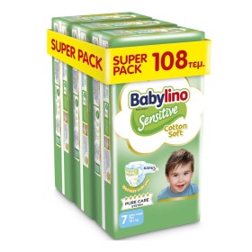 Babylino Sensitive Cotton Soft No7 Βρεφικές Πάνες Extra Large Plus 15+ Kg 3x36 Τεμάχια [Super Pack]