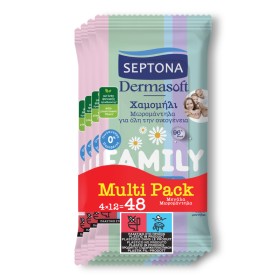 Septona Promo Dermasoft Family Wipes Μαντηλάκια με Χαμομήλι 4x12 Tεμάχια (2+2 Δώρο)