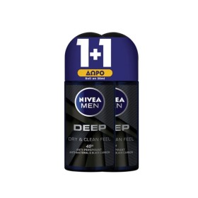 NIVEA Men Promo Deo Deep Dry & Clean Feel Roll-on Ανδρικό Αποσμητικό 2x50ml [1+1 Δώρο]