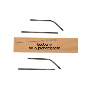 Boobam Straw Short Metal Silver Μεταλλικά Καλαμάκια 4 Τεμάχια