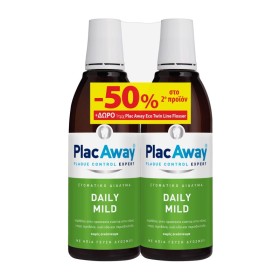 Plac Away Promo Mouthwash Daily Mild Στοματικό Διάλυμα 2x500ml & Δώρο Eco Twin-Line Flosser 1 Τεμάχιο [-50% στο 2ο]