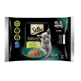 SHEBA Kitten Mix σε Σάλτσα Υγρή Τροφή με Κοτόπουλο & Σολομό για Ανήλικες γάτες 2-12 Μηνών 4x85g